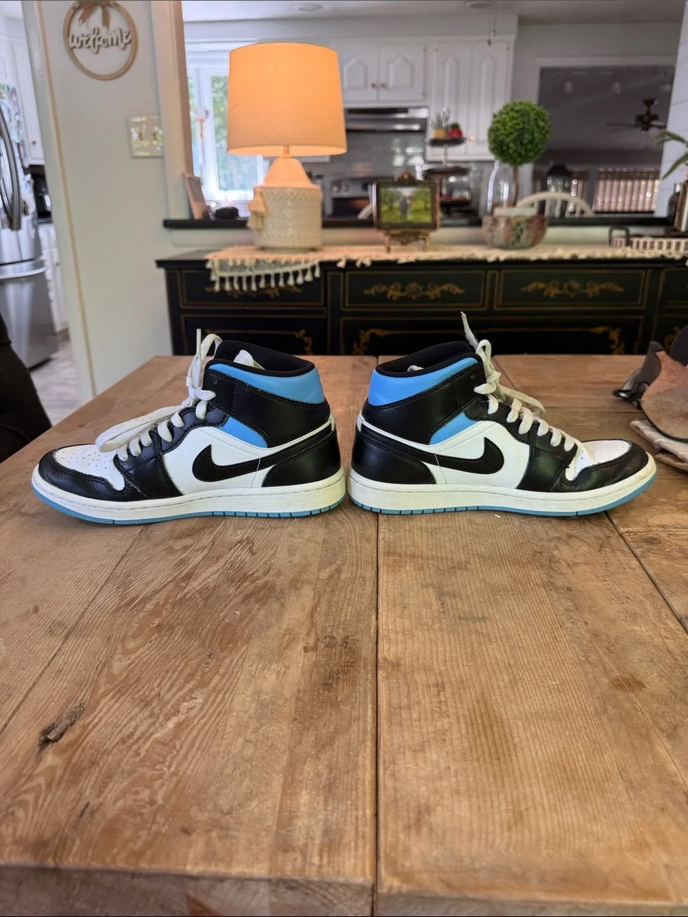Jordan Kids High-Top Sneakers in Black, White & Light Blue